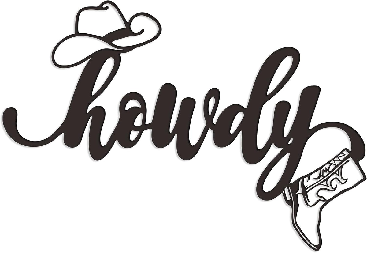 Rajukit Metal Howdy Sign Wall Art Cowboy Hat Boot Decor Home Office