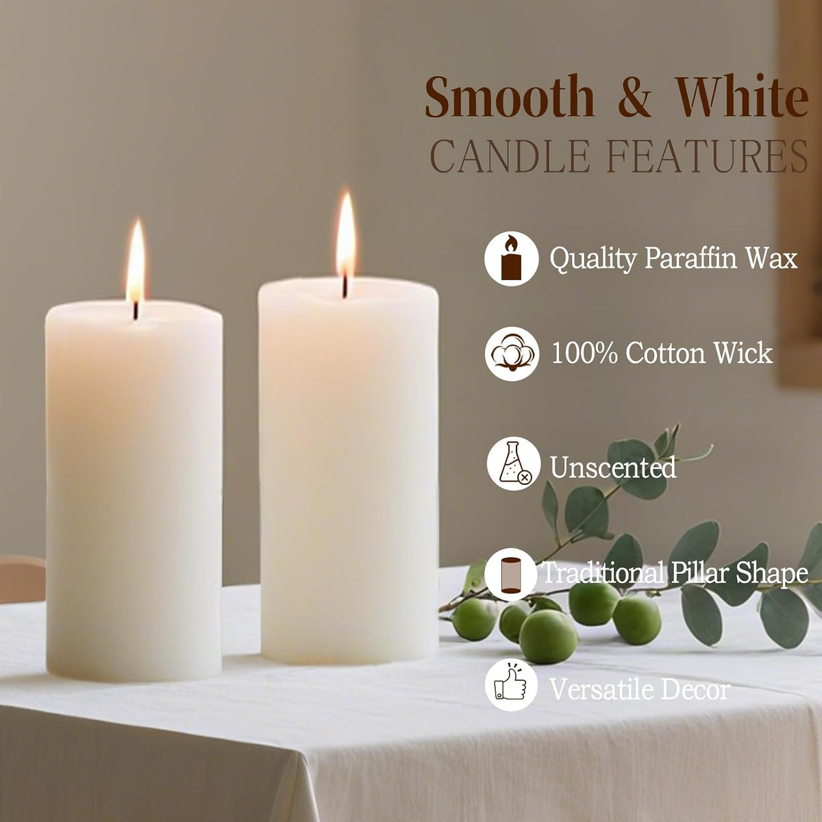 Pillar Candles White 20 Pack, 2x4 Inch Unscented Bulk