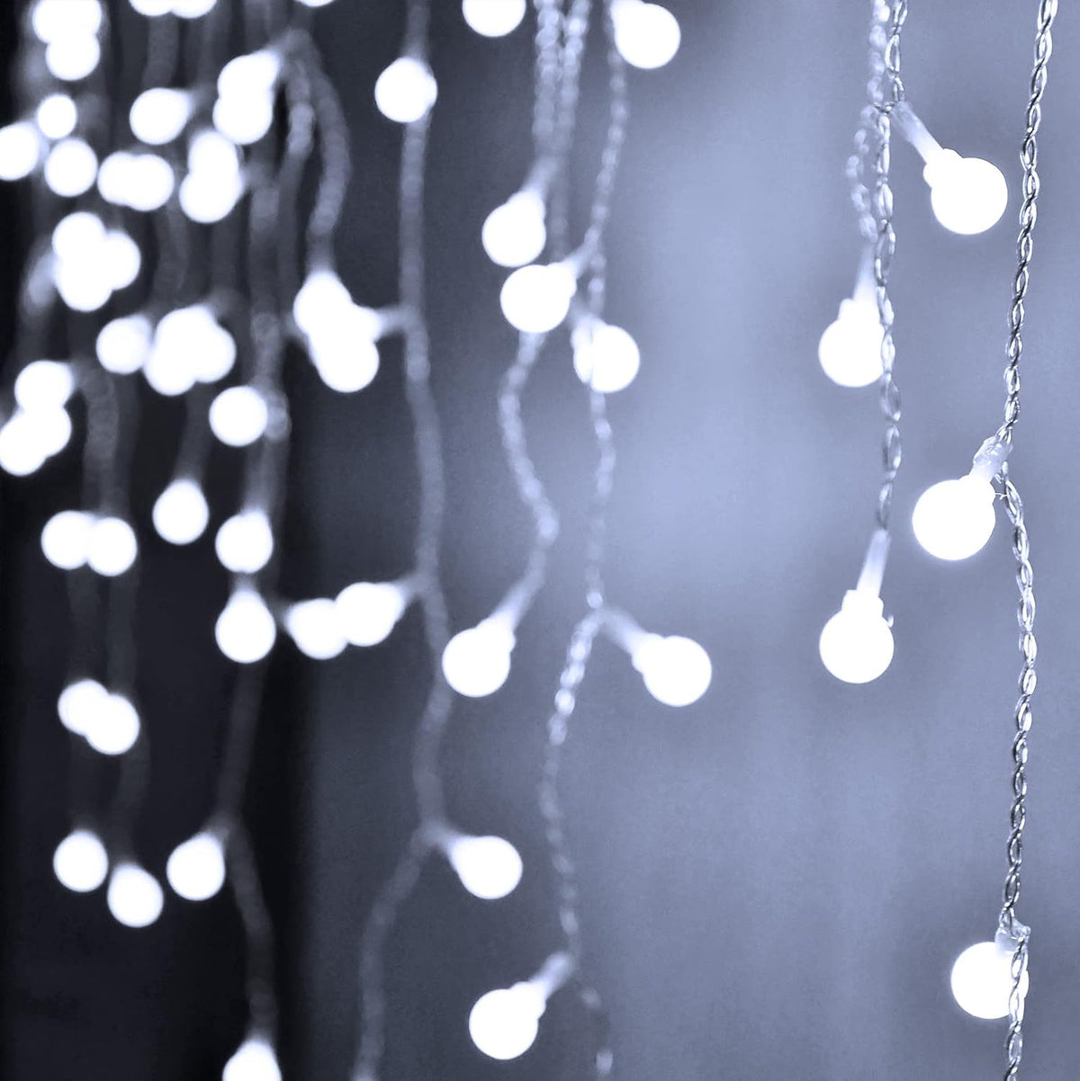 YOLIGHT Fairy Curtain Lights, USB/Battery Powered Ball Icicle Light 13ft 96 LED Globe String Hanging Lights for Bedroom Dorm Wedding Party Christmas Decoration (White)