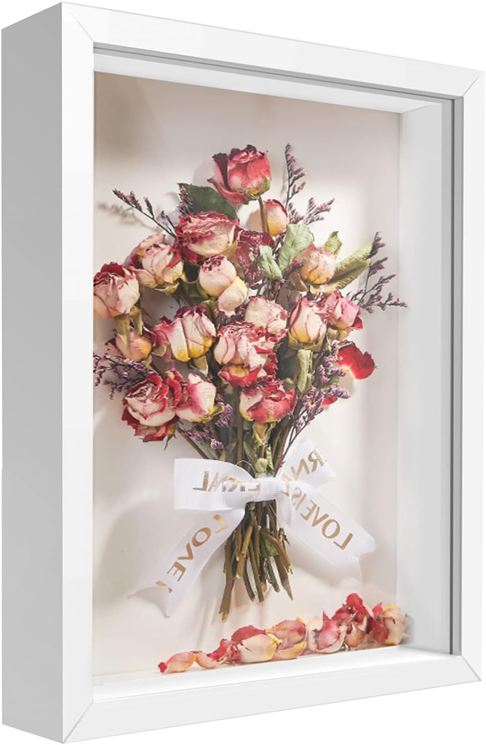 8x10 Shadow Box Frame Display Case, Wood with Plexiglass, Display Case Box for Memorabilia, Medal, Crafts,Tickets and Photos, Picture Frame for Wall and Tabletop (White, 8x10)