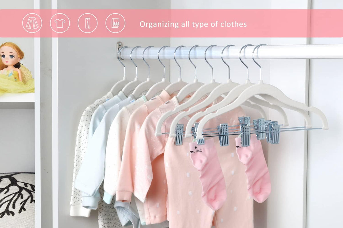 ManGotree 11.8'' Baby Velvet Hangers with Adjustable Clips 16 Pack White