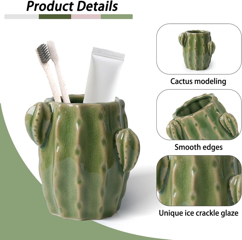 Ceramic Cactus Green Toothbrush Holder,Western Fun Bathroom Decor
