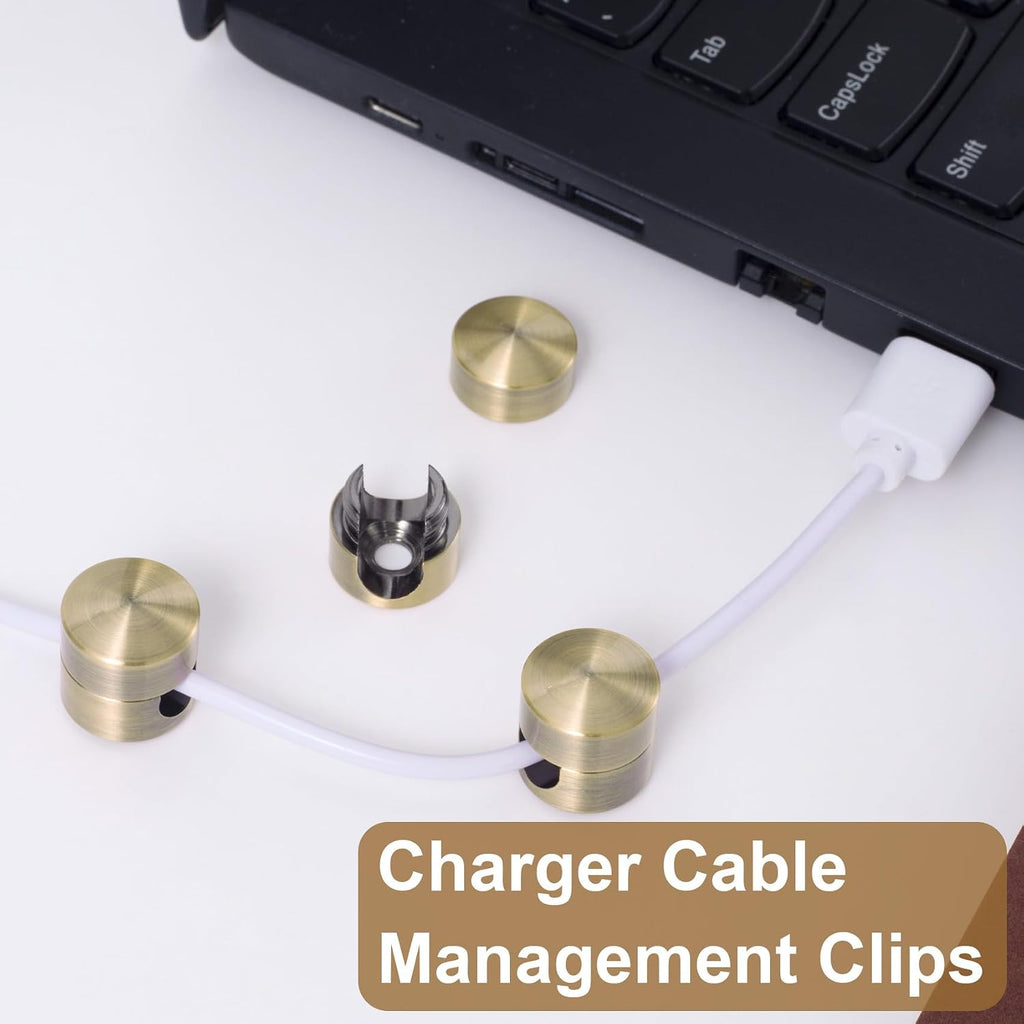 HINZIC 3Pack Cable Anchors for Desk, Metal Phone Cord Holder, Adhesive Wall Cord Clips, Copper Adjustable Wire Organizer Charger Management for Nightstand Office Home Desktop