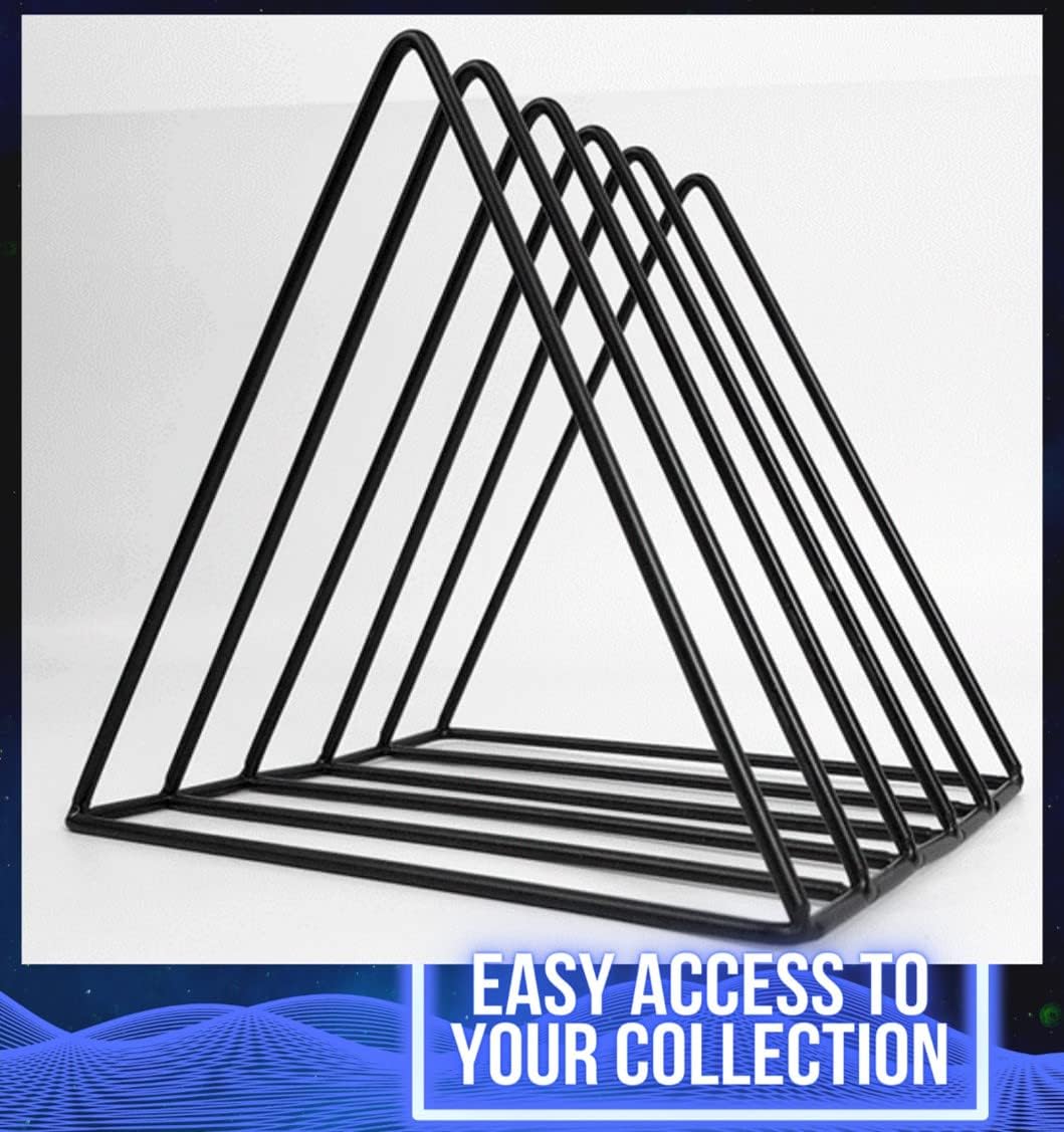 Vinyl Record Storage Holder Stand - Premium Triangle Metal Wire Magazine and Book Rack holds up to 33 Lp Album Records, Simple, Functional and Contemporary Vinyl Organizer - Small 5slots (Rose)