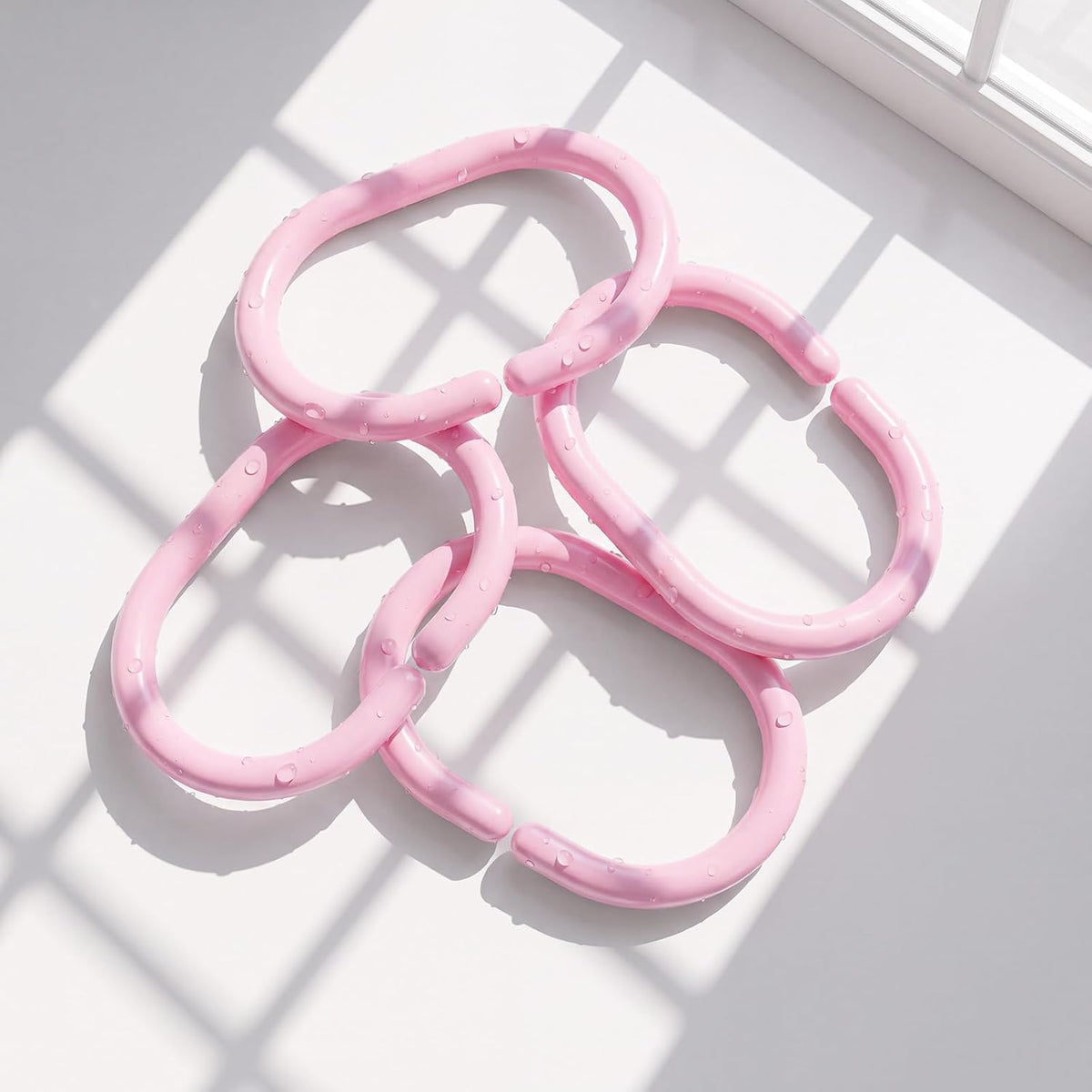 24 Pack Plastic Shower Curtain Hooks, Goowin C Shaped Pink Shower Curtain Rings Rust Proof, Anti-Drop Shower Curtain Hangers Shower Hooks for Shower Curtain, Bathroom Shower Rings for Curtain, Pink
