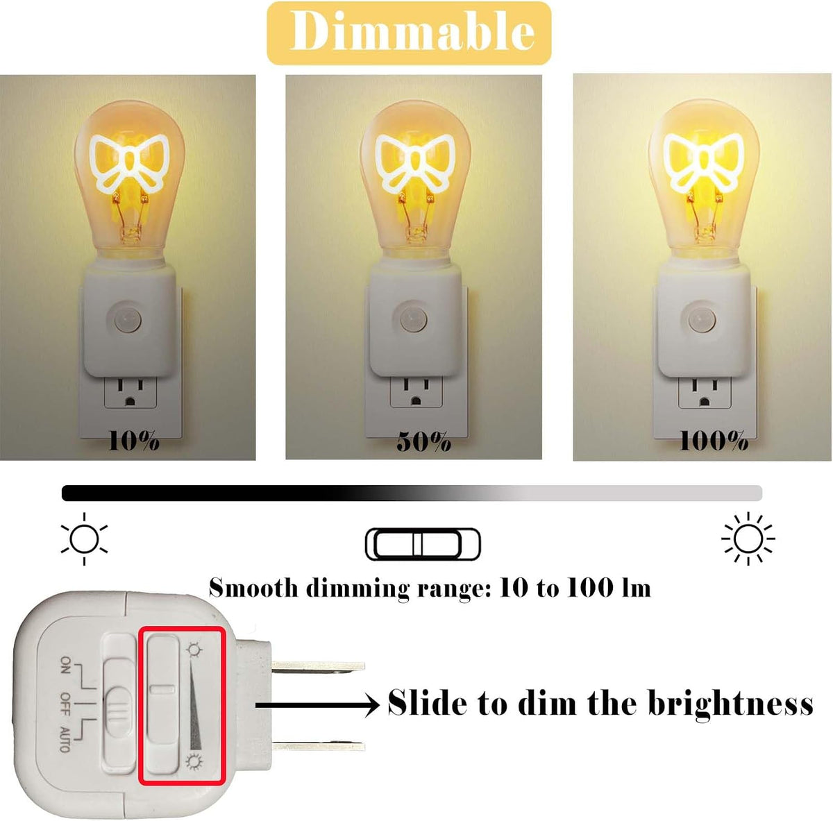 Motion Sensor Night Light Plug in, Dimmable 2200K Ultra Warm White, Filament Nightlight for Bedroom, Hallway and Stairway, Gift for Women, 1 Pack