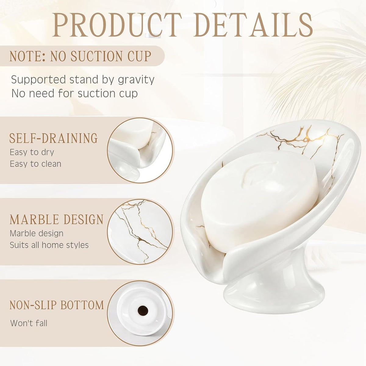 2 Pack Ceramic Soap Bar Holder Leaf Shaped Soap Dish, White