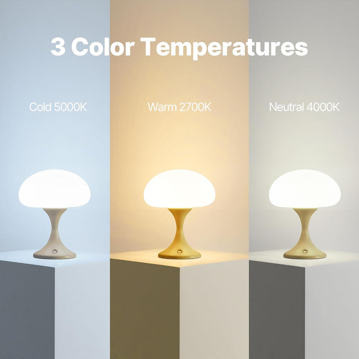 MAGCHARM Mushroom Lamp, 5W LED Cordless Rechargeable Table Lamp with Glass Shade, Small Retro Dimmable Touch Light with 3 Color Temps, Aesthetic Mid Century Bedside Light for Bedroom Ambient, Mustard