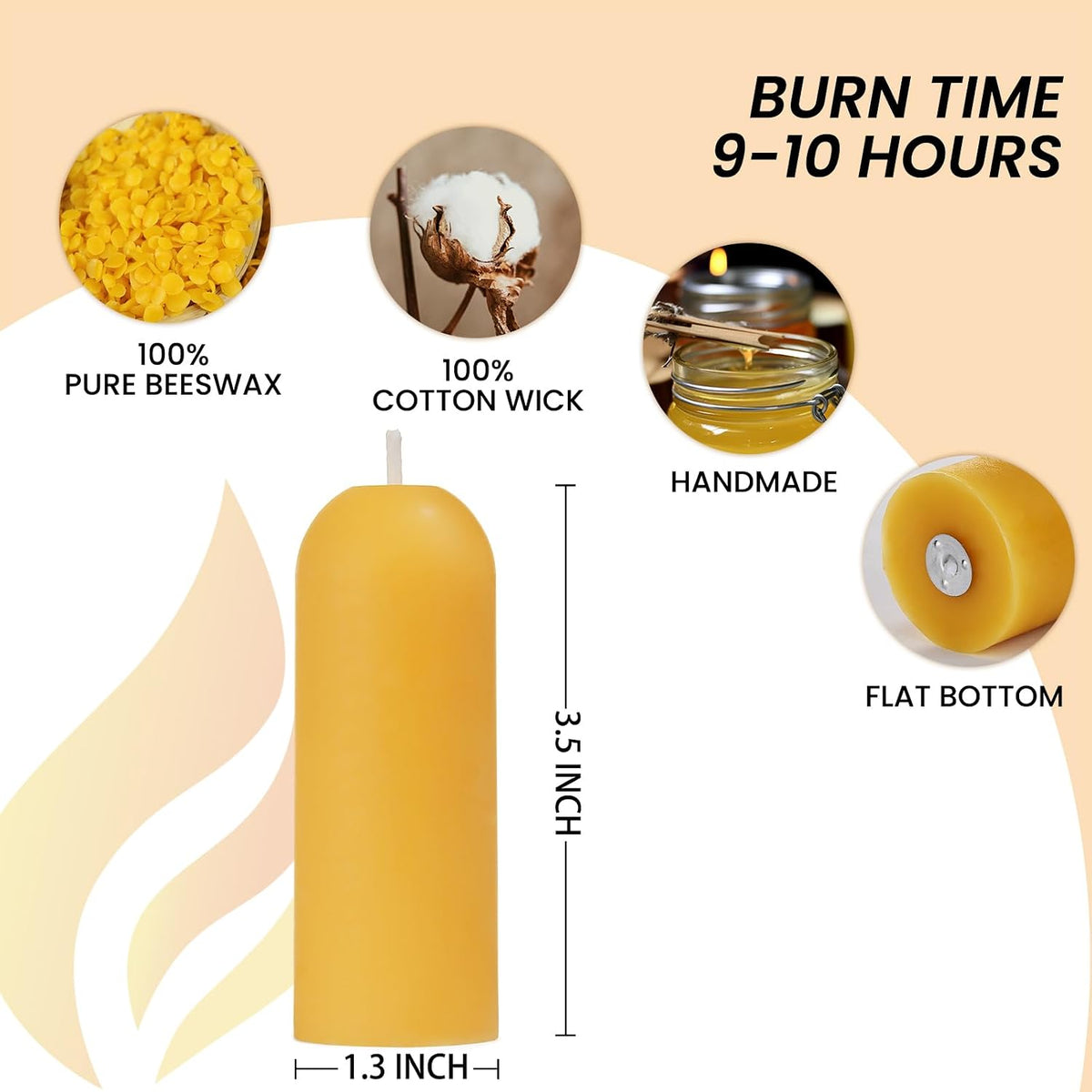 4PCS 3.5"x1.3" Handmade Pure Beeswax Small Pillar Candles, Natural