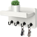 Nekon Key Holder Wall Mount, 8.5 Inch Small Wooden Wall Organizer, White