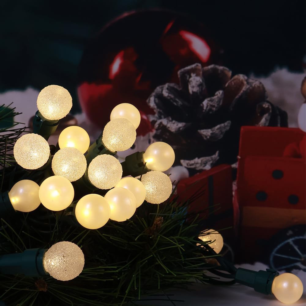 Globe String Lights 50 LED Warm White Christmas Lights String, Round Pearl Globe Berry Bulbs, 13.5ft String Plug in, Green Wire, Connectable Indoor Outdoor for Holiday, Christmas Tree, Party