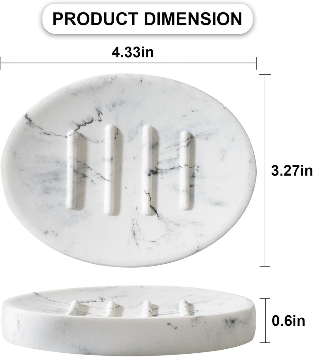 Mini Soap Dish Bathroom Resin Marble Look Bar Soap Holder for Shower Soap Tray for Kitchen Sink(Marble White)