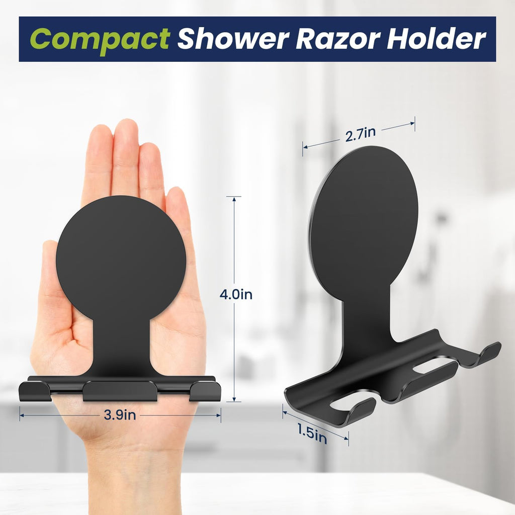 Aikzik Razor Holder for Shower, Heavy Duty Adhesive Hooks, 2-Pack Black