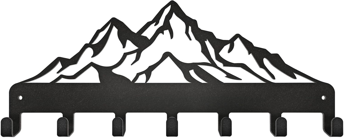 Key Holder – Steel Metal Wall Hanger with Hooks for Keys, Cars & Home | Mountains Design | Rent-Friendly with Strong Adhesive Layer | for Apartment, Garage & Entryway