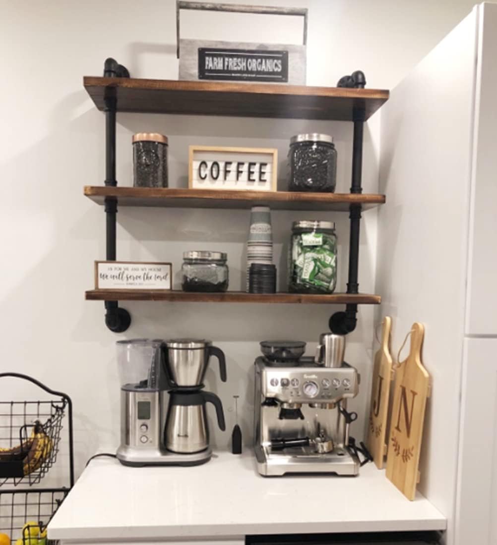 DR.IRON Industrial Pipe Shelves Wall Shelving Rustic Wood Shelf Storage Shelves 3 Tiers Wall Mount Pipe Design DIY Shelf Retro Wall Shelving (Black, 24" L)
