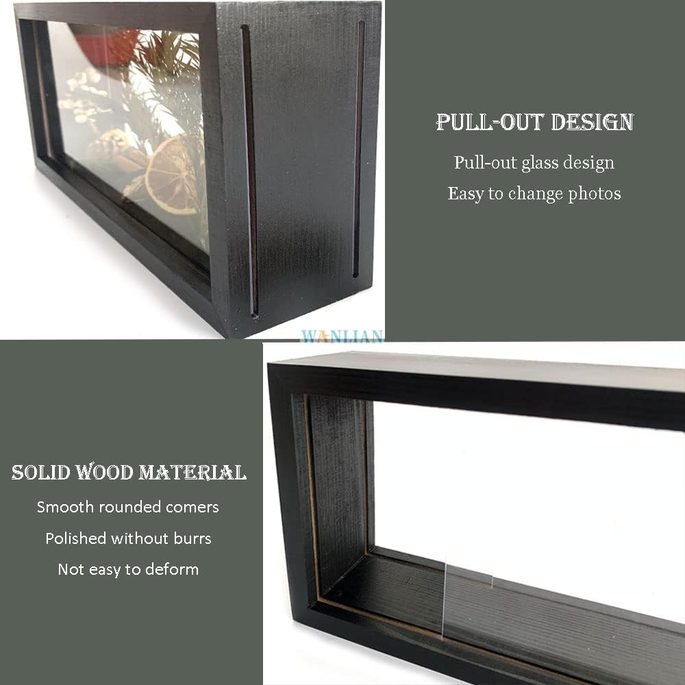 Shadow Box Frame,Wooden Double-Sided High-Definition Plexiglass Storage Box, DIY Display Box, Suitable for Dried Flowers, Specimens, Handicrafts, Baby Souvenirs and Photos (Black)