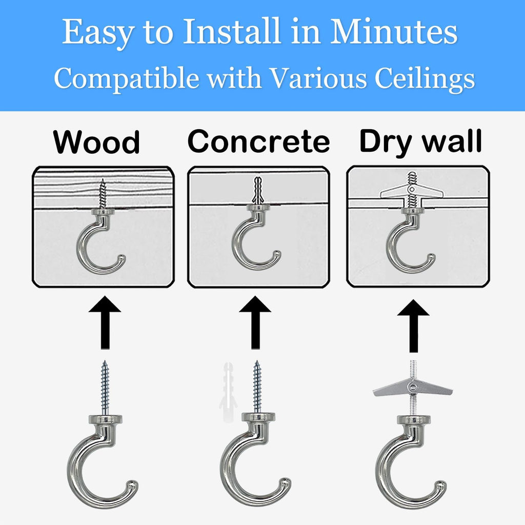 Heavy Duty Ceiling Hooks, Hanging Plants, Lights (2, Chrome)
