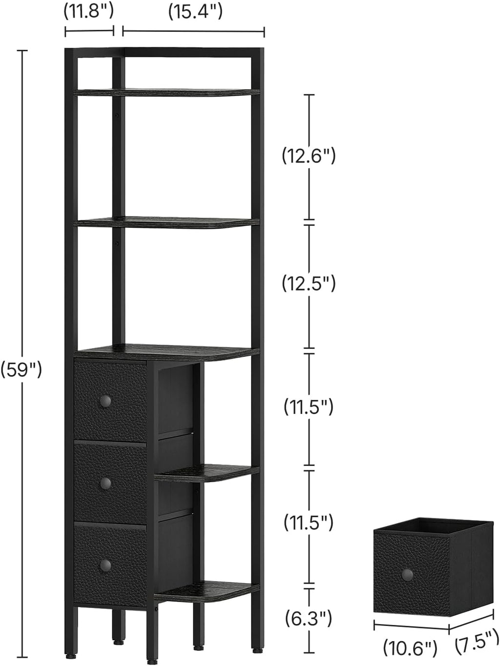 YATINEY 5-Tier Corner Shelf Stand, Corner Bookshelf with 3 Drawers, Black