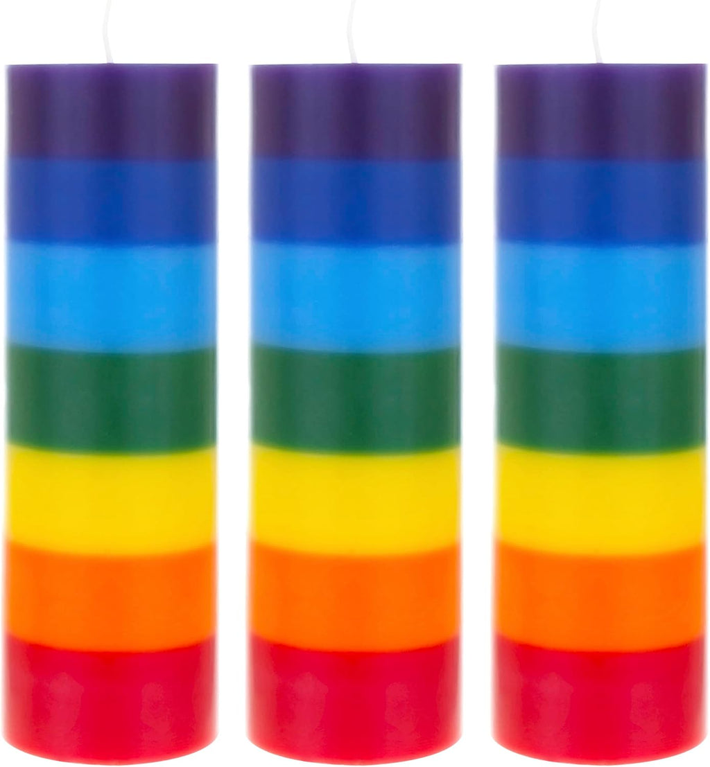 Mega Candles 3 pcs Unscented Multi Color Solid Pillar Chakra Candles, Hand Poured Premium Wax Candle 3 Inch x 9 Inch, 100% Cotton Wick, Positive Energy, Healing, Meditation, Relaxation, Reiki, Yoga