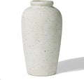 Large Beige Ceramic Vase, 11 Inch Ribbed Speckled Rustic Vase for Decor