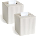 2 PC Leather Ivory White Tissue Box Cover, Square Tissue Box Holder Compatible with Kleenex for Bathrooms