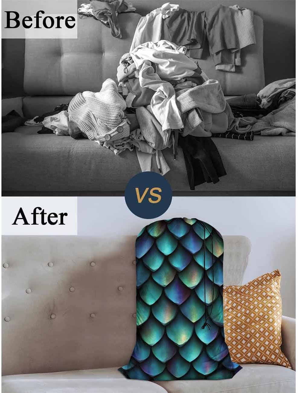 Swono Animal Skin Laundry Bags for Travel, Home, Camping and Gym 3D Print Seamless Texture of Dragon Scales 28" x 40", Football Grid Oxford Cloth