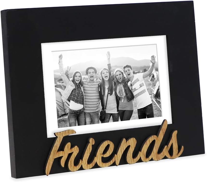 Isaac Jacobs 5x7 (Matted 4x6) Black Wood Sentiments “Friends” Picture Frame