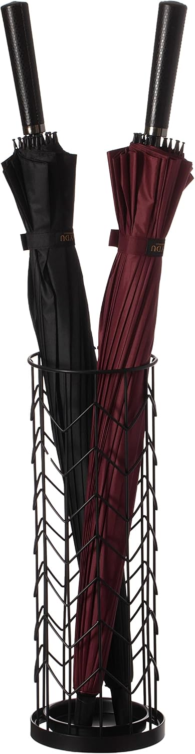 Vintiquewise Black Round Horizontal Design Umbrella Holder Stand for Indoor and Outdoor with Drip Water Tray