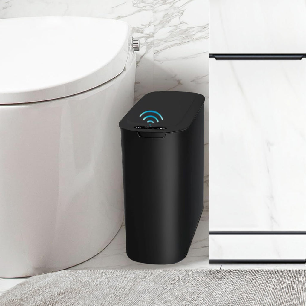TIPGO Automatic Small Bathroom Trash Can with Lid, 2.6 Gallon, Black