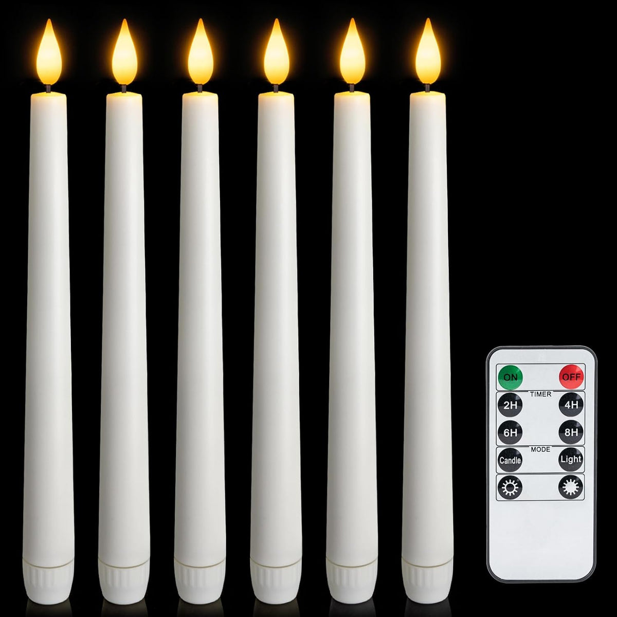 6 Pcs Flameless Taper Candles with Remote and Timer, 9.6 Inches Plastic LED Candlesticks, White Battery Operated Window Candles, for Home Wedding Christmas Party Decoration
