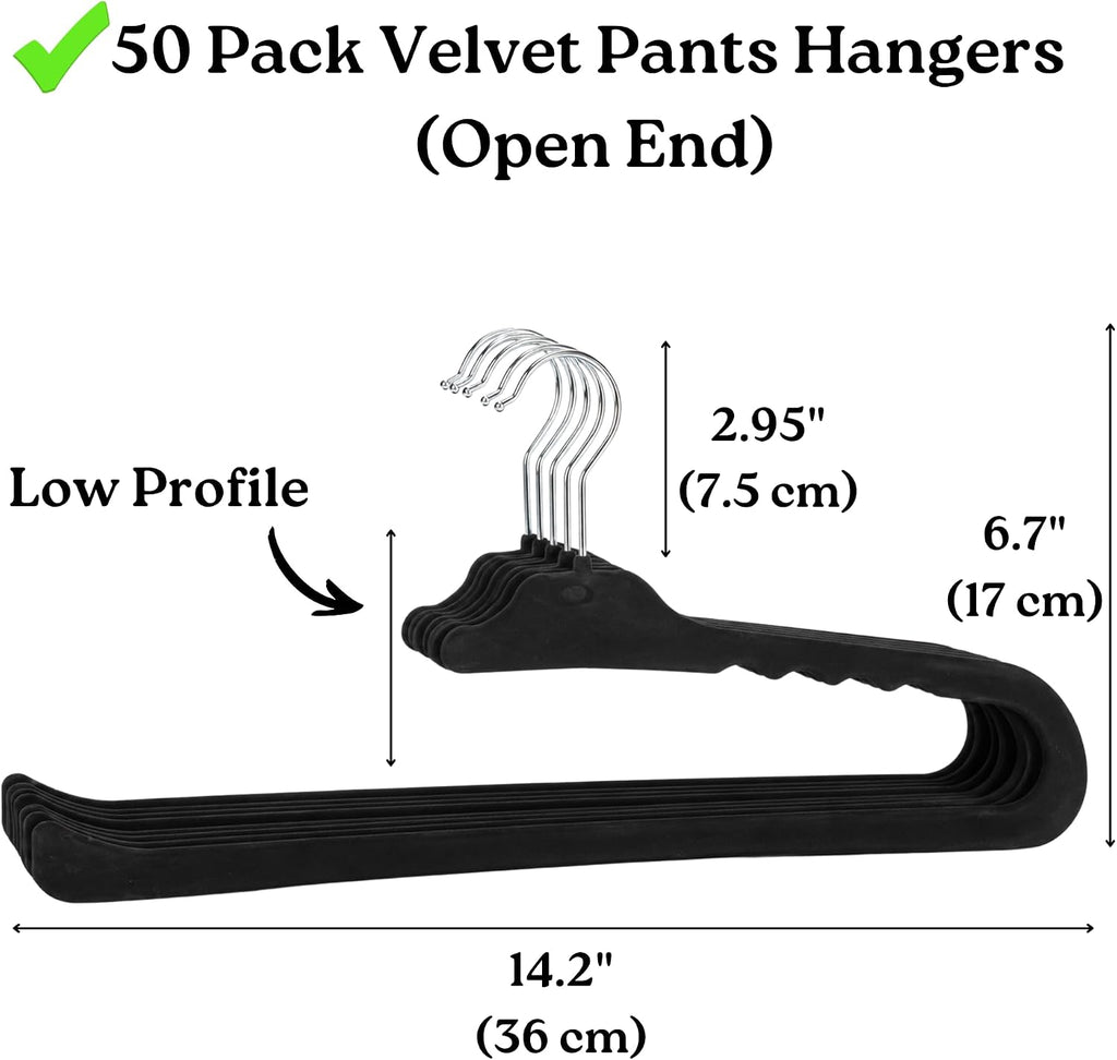 ZAKUTO Velvet Pants Hangers 50 Pack, Open Ended, Short Neck, Jean Hangers