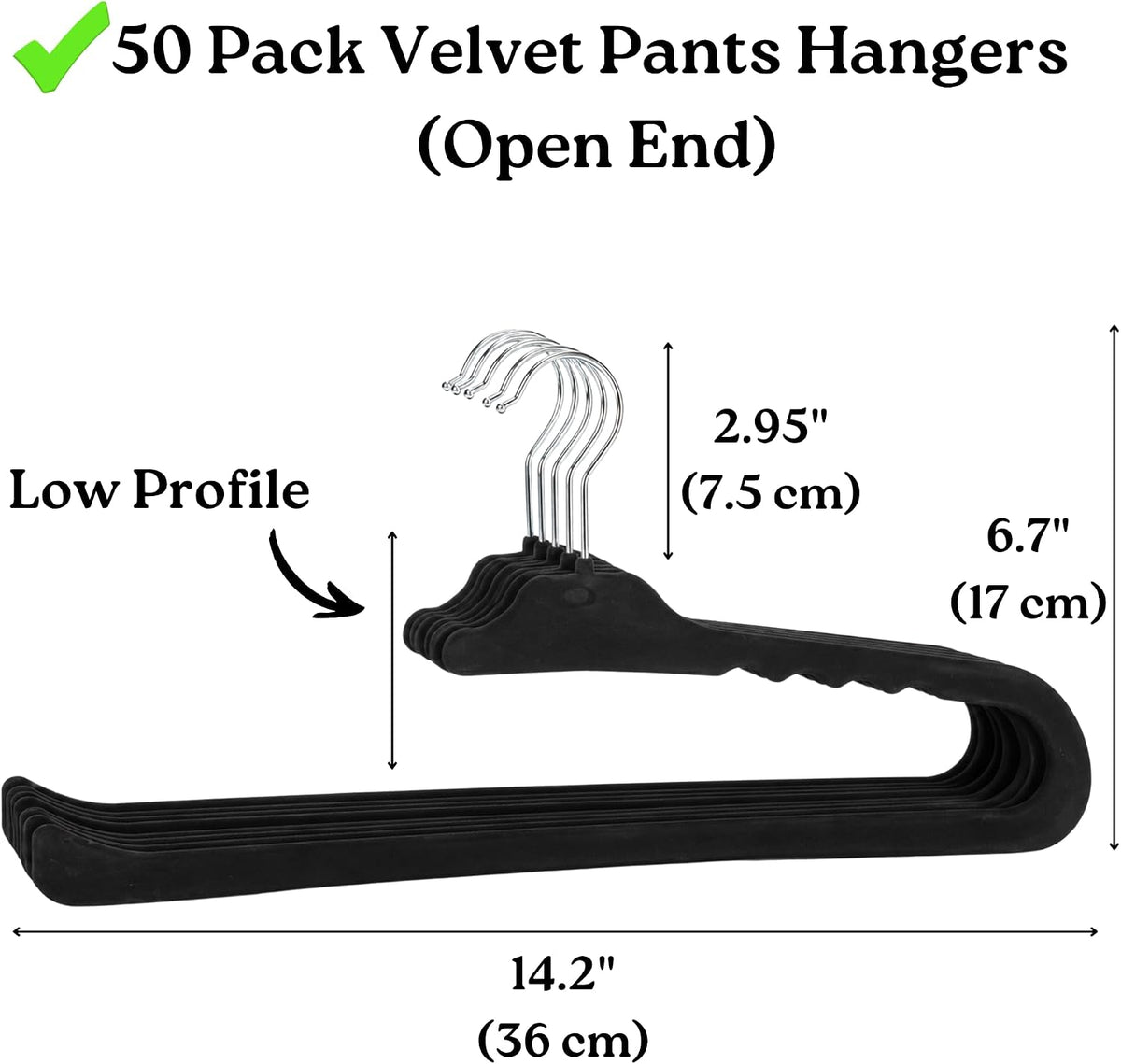 ZAKUTO Velvet Pants Hangers 50 Pack, Open Ended, Short Neck, Jean Hangers