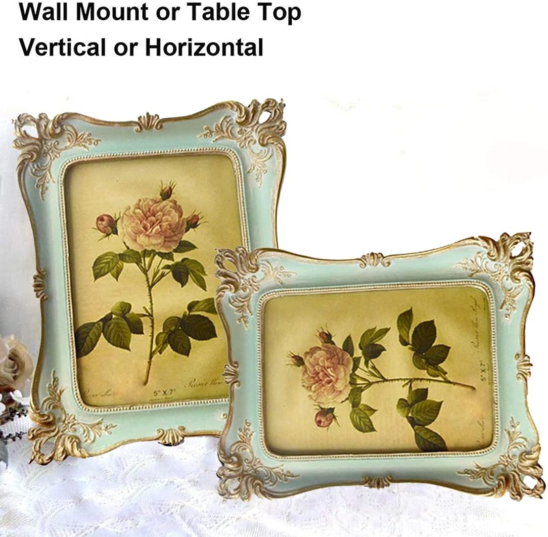 CISOO 5x7 Antique Vintage Picture Frame Blue Ornate Floral Table Wall Decor