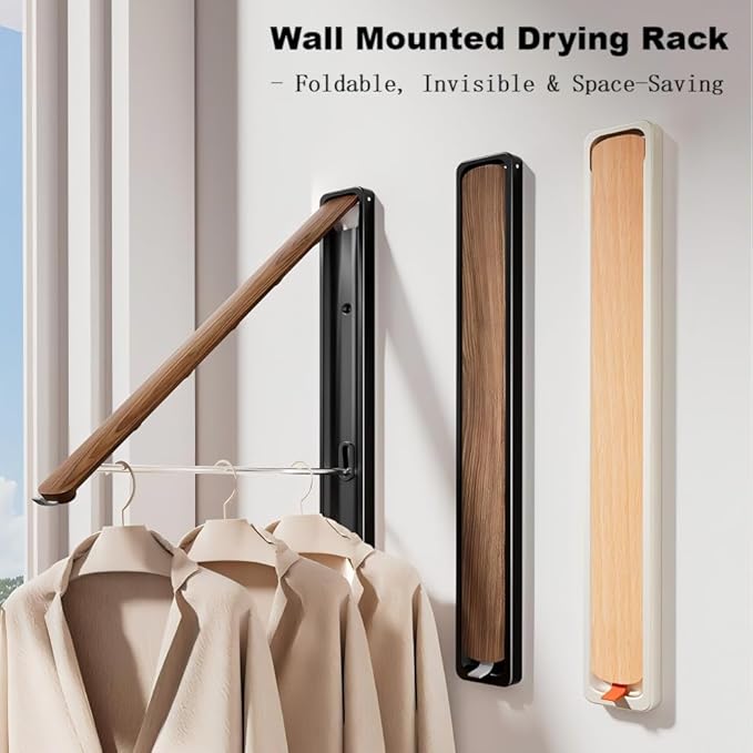 Wall-Mounted Retractable Clothes Drying Rack(Walnut, 2 Pack)