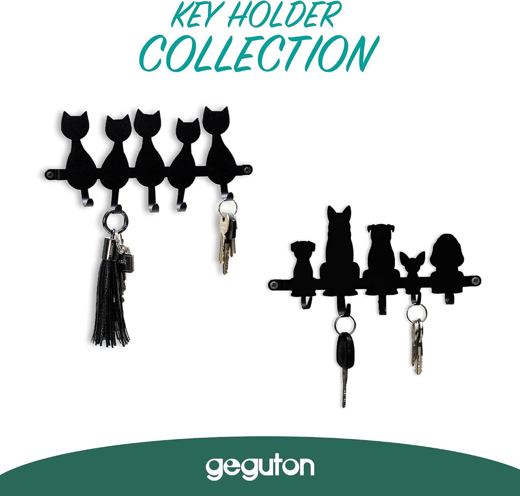 GEGUTON Dogs Design Wall Mounted Key Holder, Steel, Black