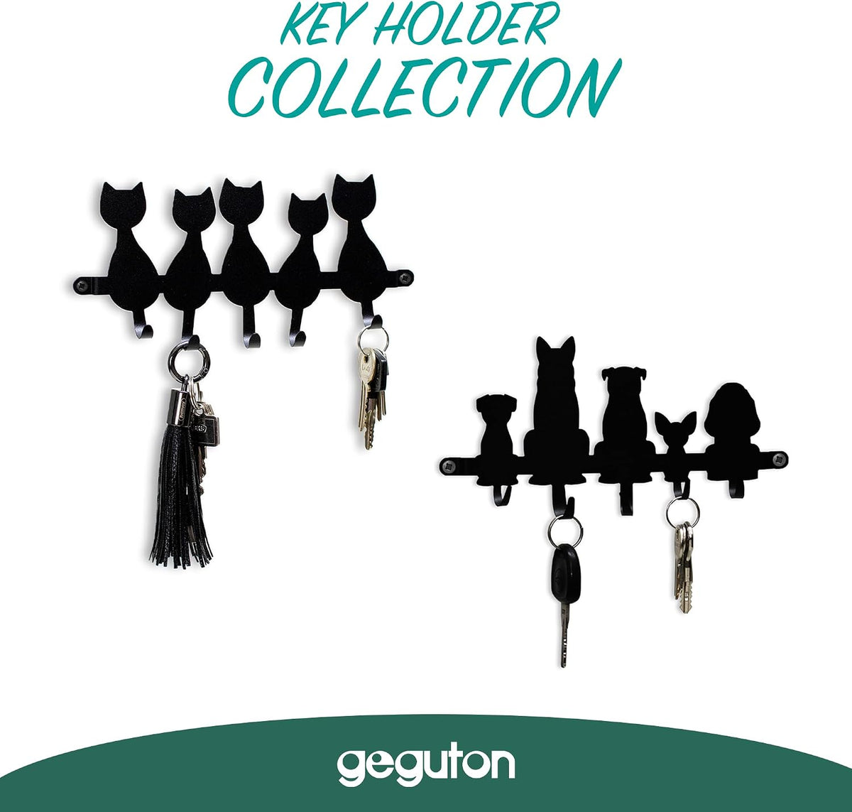 GEGUTON Dogs Design Wall Mounted Key Holder, Steel, Black