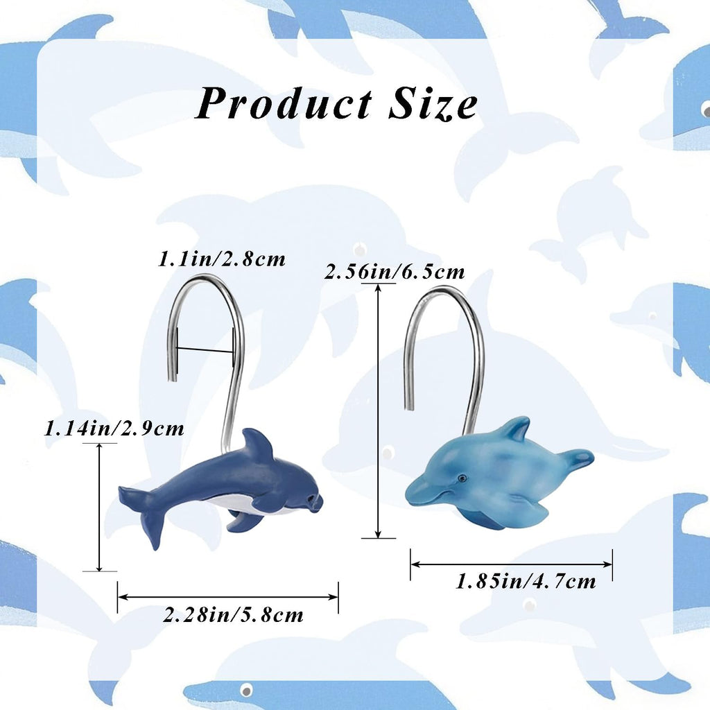 12 PCS Dolphins Shower Curtain Hooks Nautical Shower Curtain Hooks Shower Curtain Rings Rust Proof Beach Theme Bathroom Decor for Bathroom Bedroom Baby Living Room, Kids Bathroom Decor