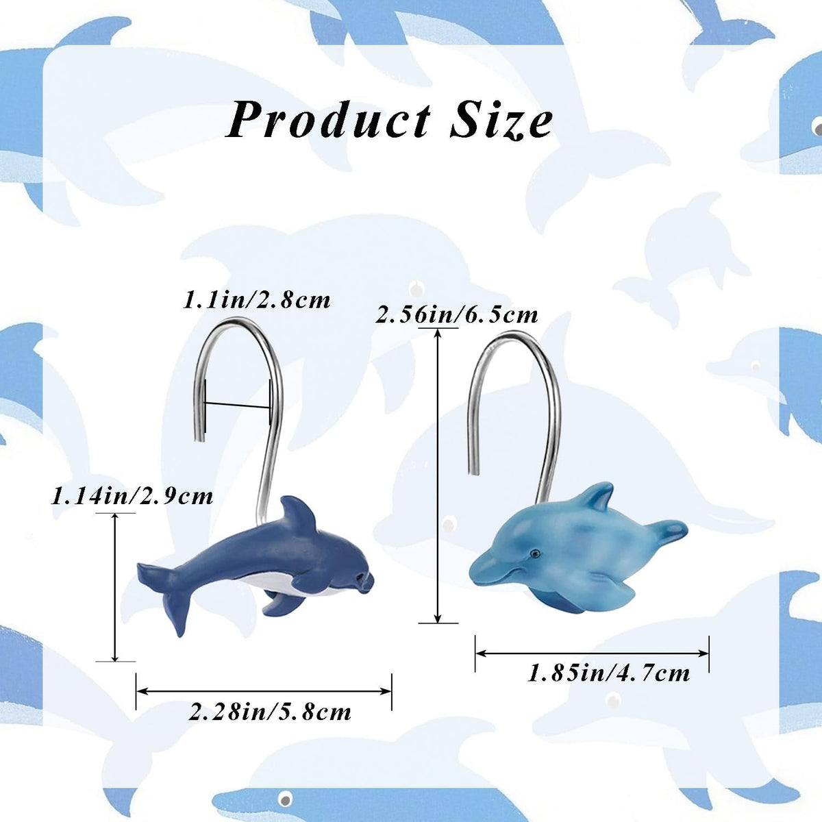 12 PCS Dolphins Shower Curtain Hooks Nautical Shower Curtain Hooks Shower Curtain Rings Rust Proof Beach Theme Bathroom Decor for Bathroom Bedroom Baby Living Room, Kids Bathroom Decor