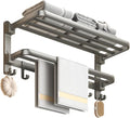 (1 Pack) Yariwiz Grey Towel Rack Wall Mounted No Drill and Screw Mounting, Bathroom Bath Shower Length 24 inch Double Towel Rod with Shelf Hotel Towel Rack B0502-GREY