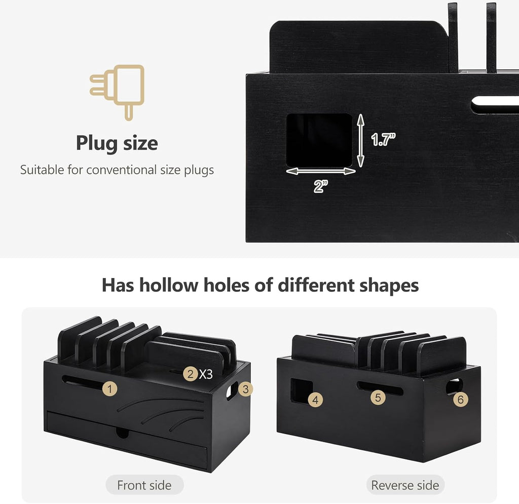 Homde Bamboo Charging Station Organizer: 6 Compartments and Drawer