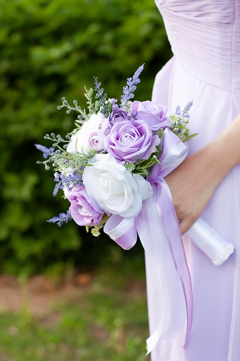 Lilac Purple Wedding Bouquets for Bride Bridesmaids Silk Premade