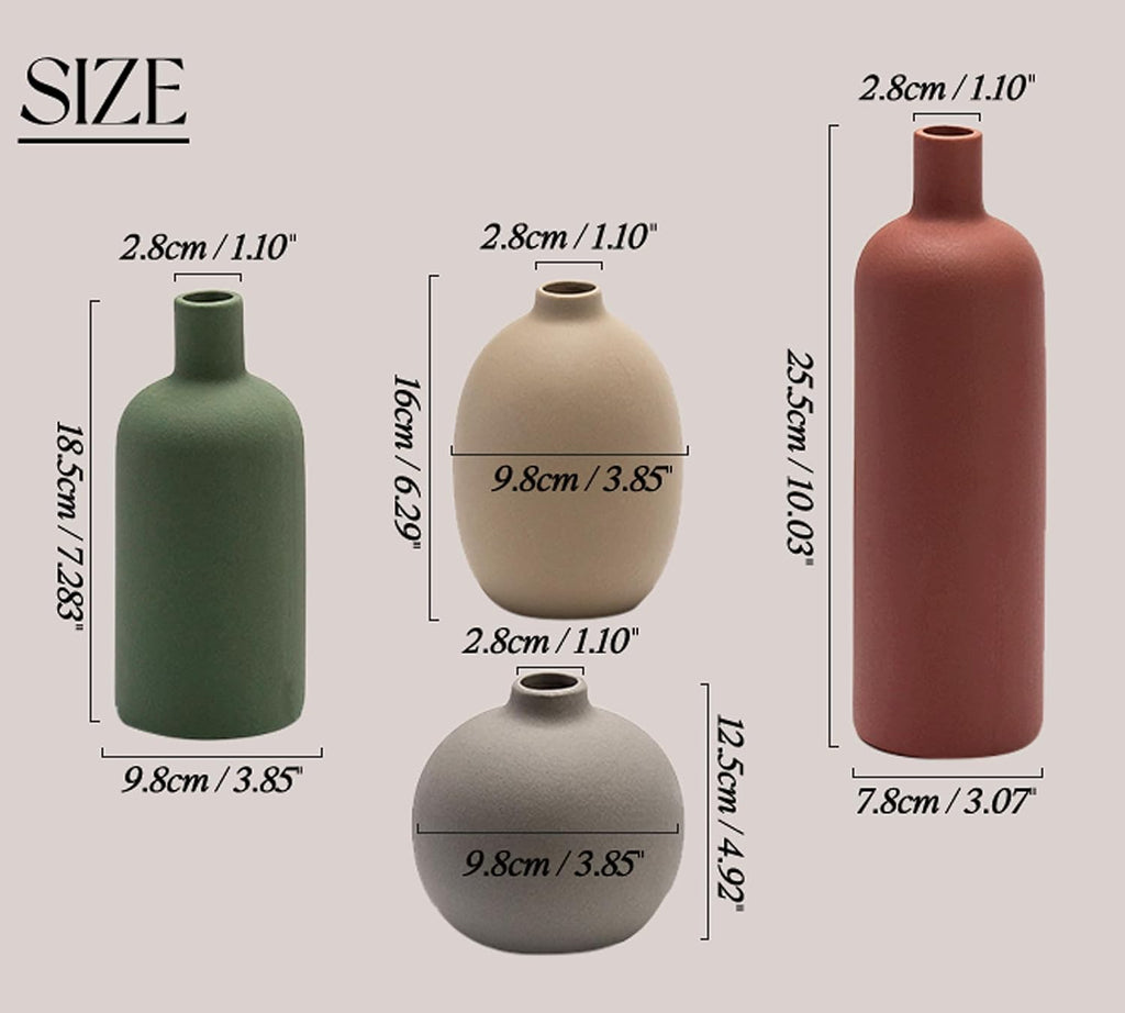 Ceramic Vase Set of 4, Modern Neutral Decorative Flower Vases