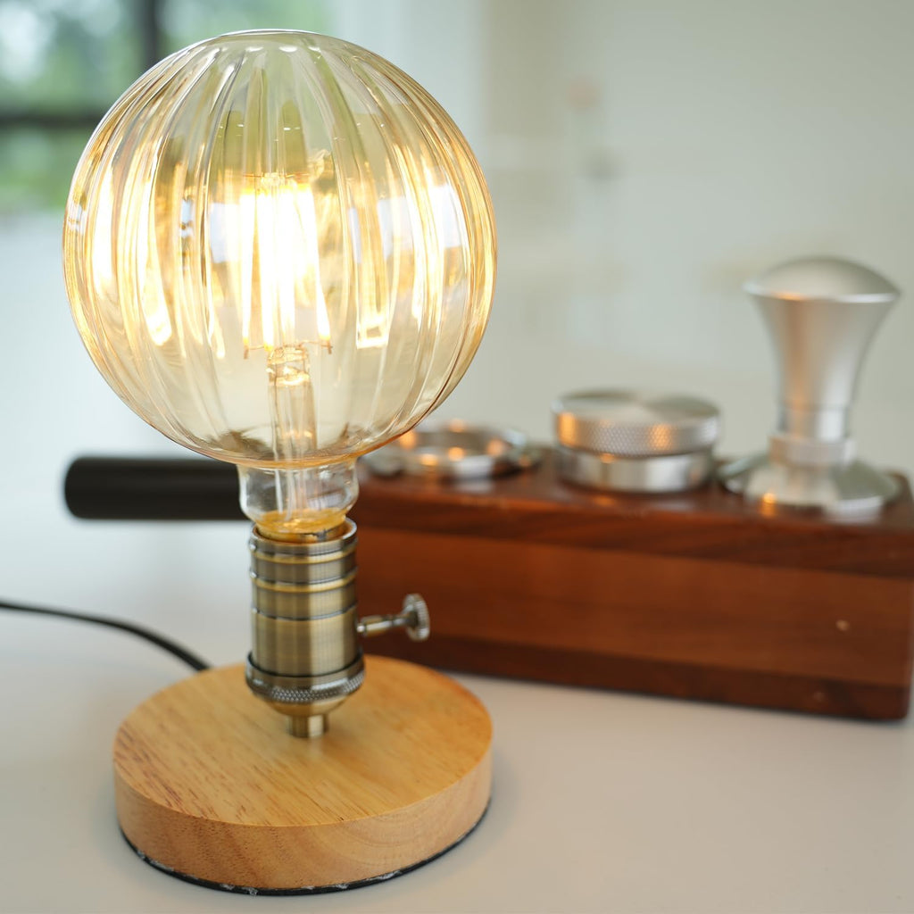 Hand Blown LED Edison Bulb, G40 Watermelon Ribbed Amber Glass, 4W 2500K Vintage Light, E26 Non-Dimmable Decorative Lamp for Farmhouse, Cafe, Bar Pendant Lighting