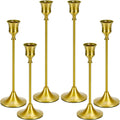 Metal Brass Gold Taper Candlestick Holders Set of 6, Wine‑Glass Shaped Candle Stick Holder with 3 Assorted Heights, Elegant Table Centerpiece Decor for Wedding Christmas Fireplace