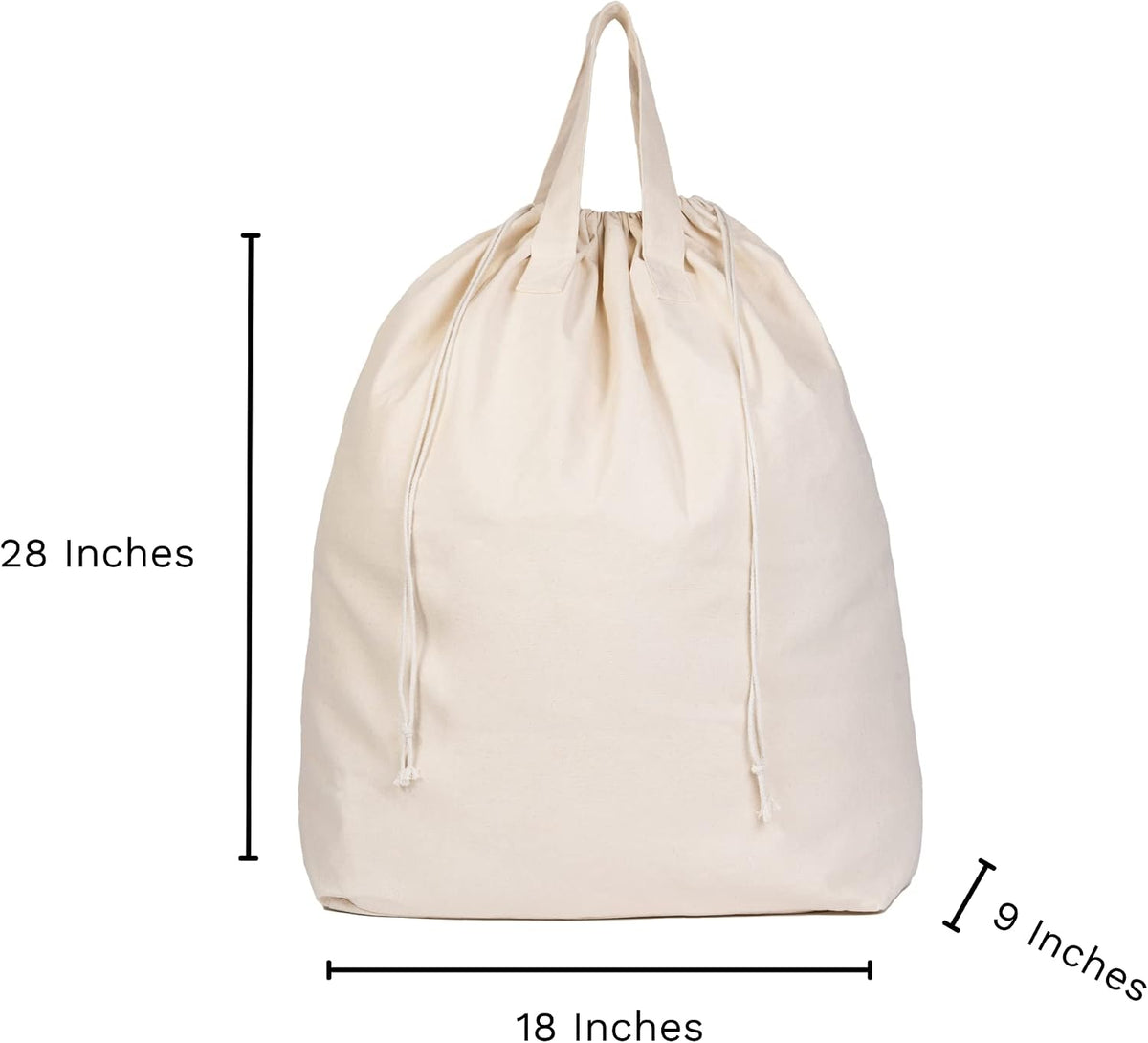 Canvas Laundry Bags - Extra Large, Heavy Duty, 100% Cotton Laundry Bag with Straps, Handles, and Drawstring - College Dorm Laundry Bag in XL Size - Washable, Foldable Laundry Basket Liner (2 Pack)