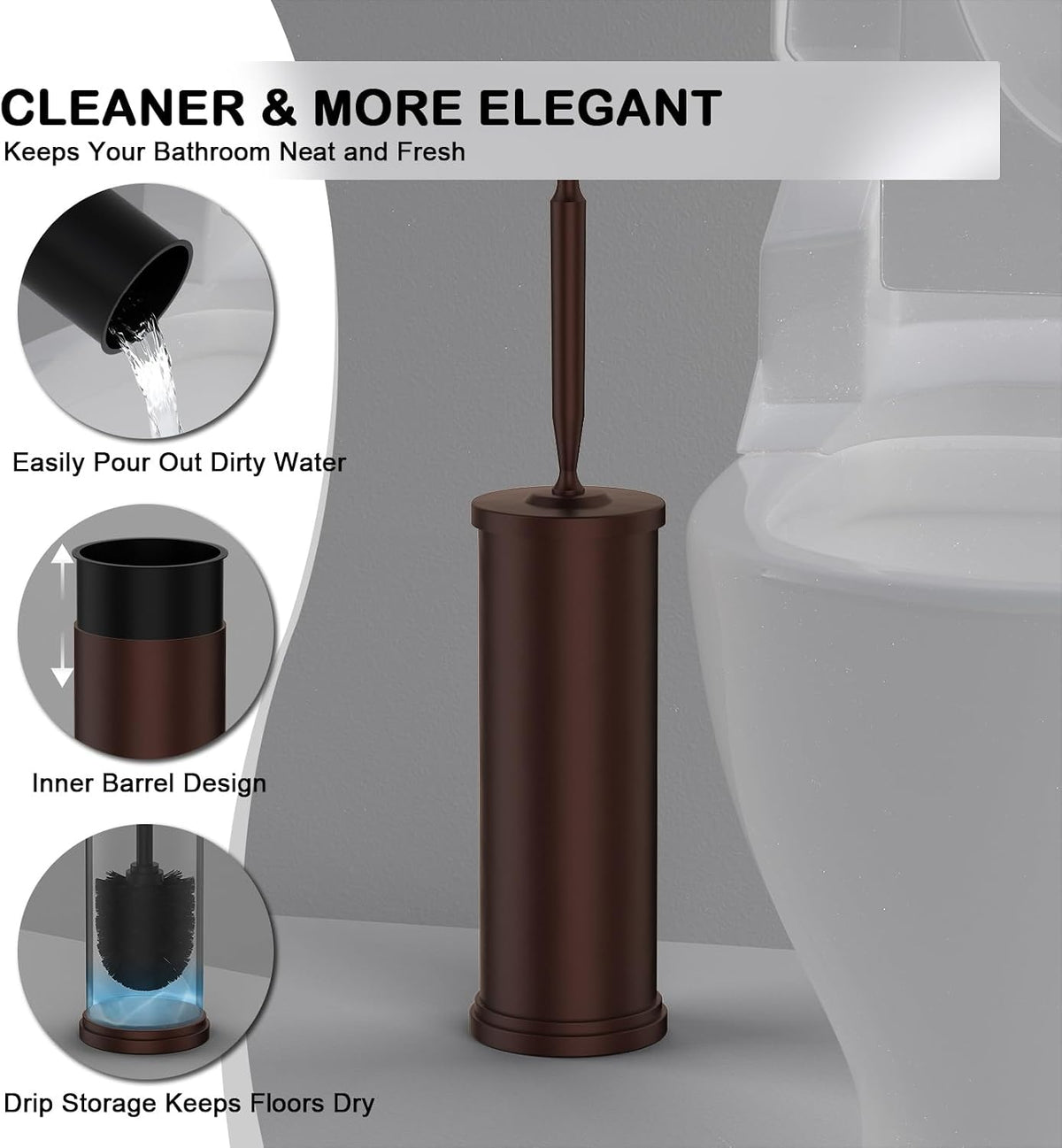 Stainless Steel Toilet Bowl Brush and Holder Set Scrubber Bronze Brown