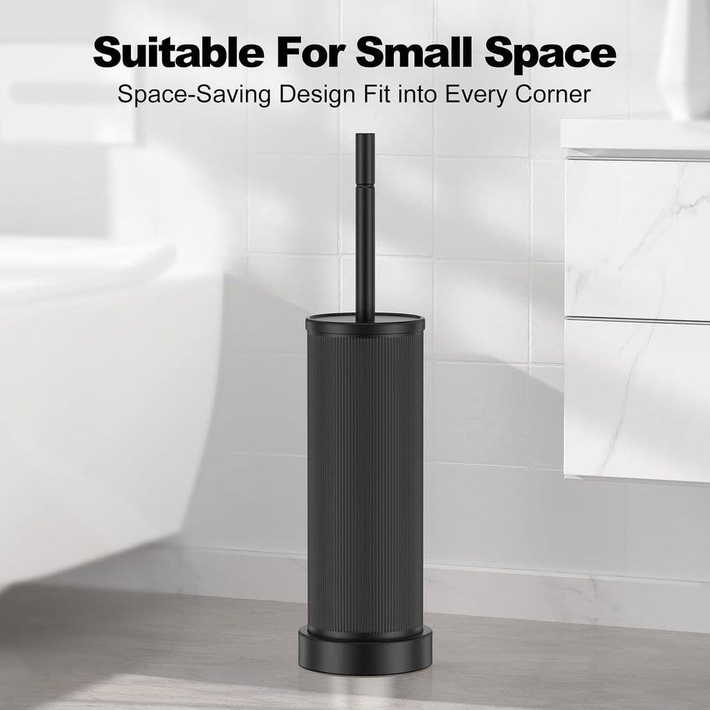 Metal Vertical Grain Toilet Bowl Brush and Holder Set Scrubber Black