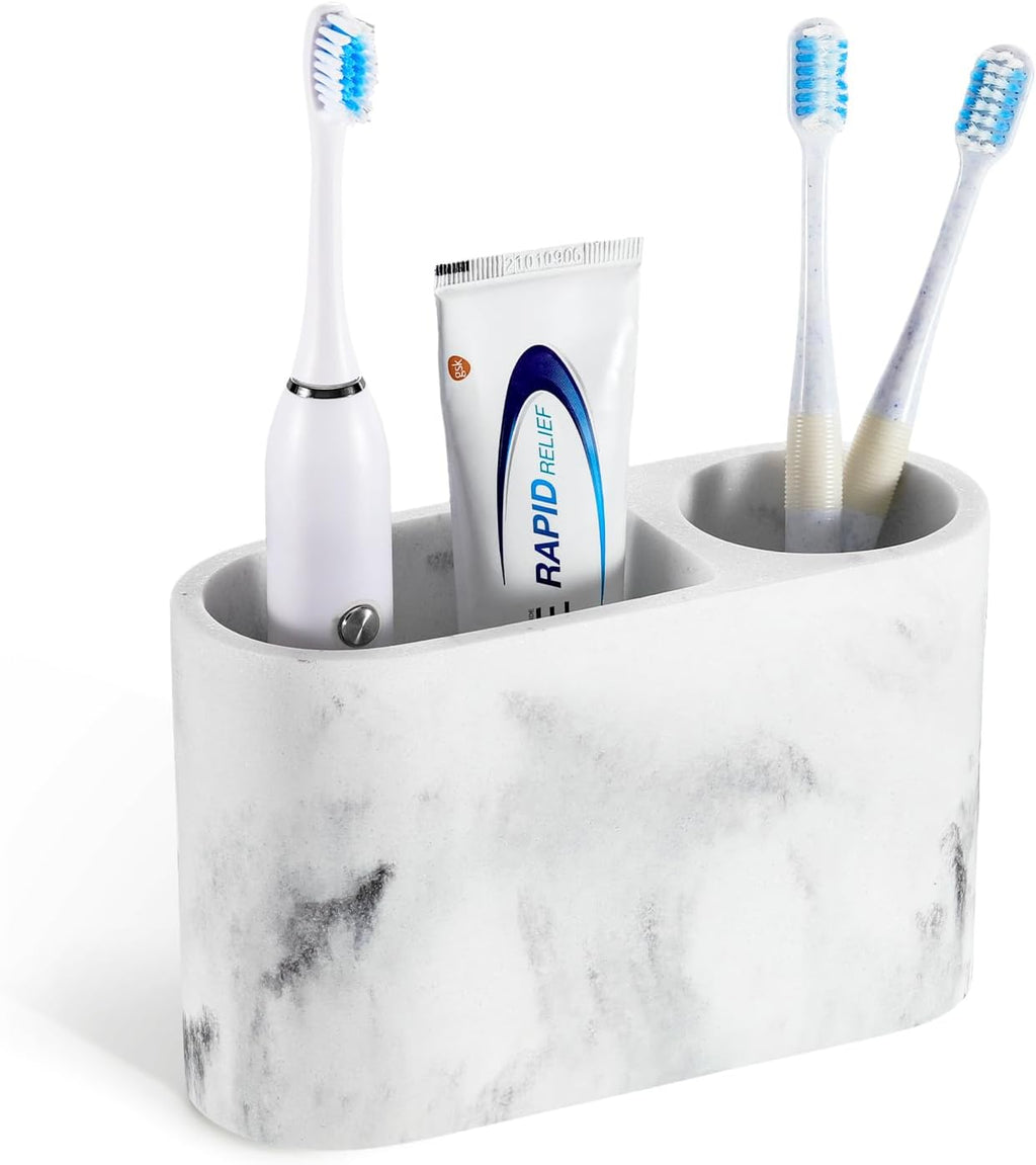 Luxspire 2 Slots Toothbrush and Toothpaste Holder, Resin, Gravel White