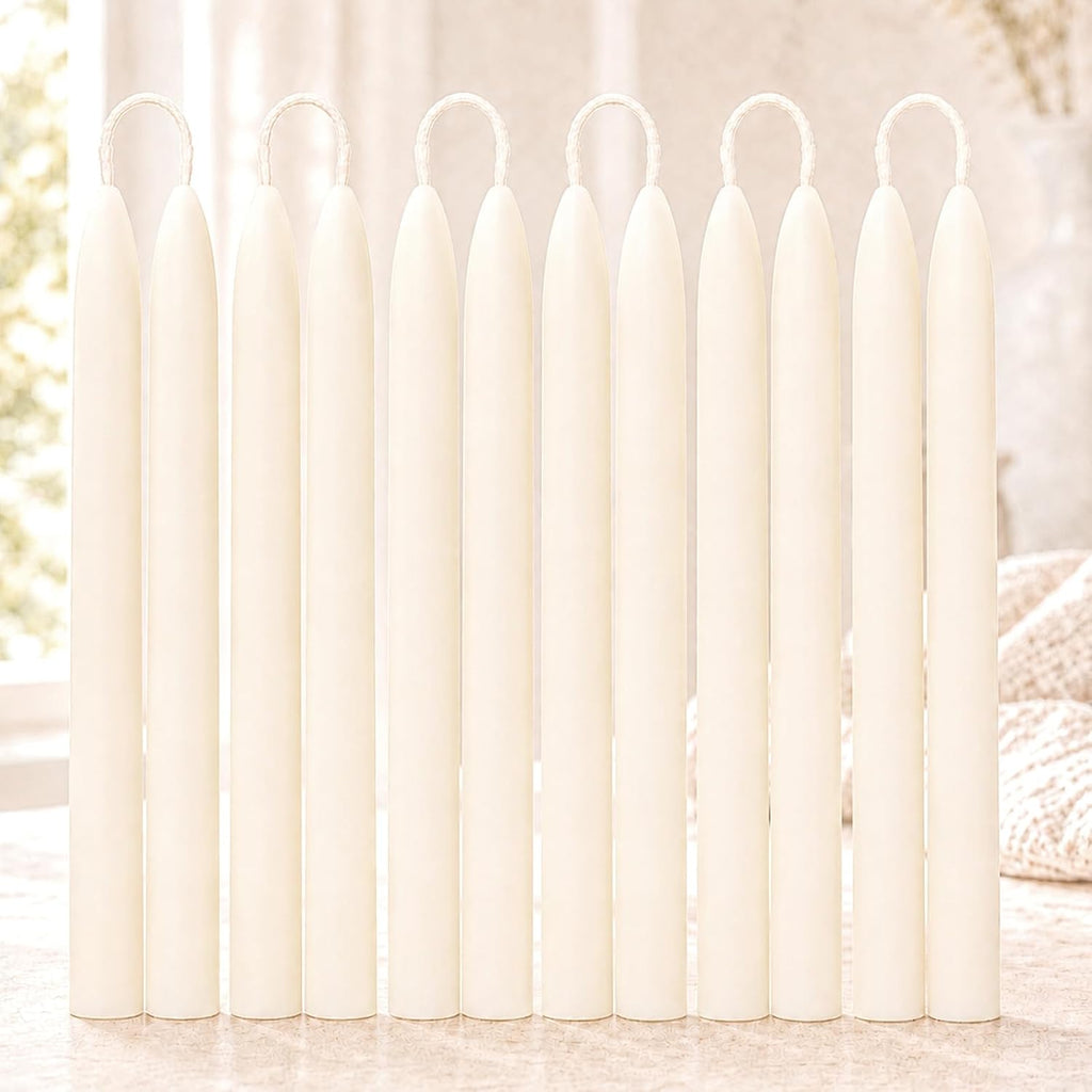 12 Pack 8 Inch 100% Pure Natural Beeswax White Taper Candles