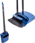 Long Handled Dustpan and Brush, Broom and Dustpan Set, Household Dust pan Combo with 54 Inch Handle for Indoor Outdoor Household Cleaning and Sweeping (Blue)